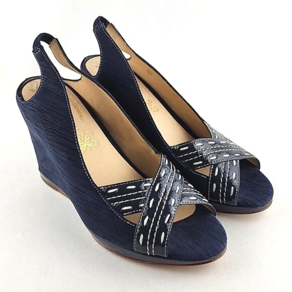 Modern Vintage Diva Wedge Slingback Blue Platform Peep Toe Shoe Sandal Sz 6 - Picture 4 of 16